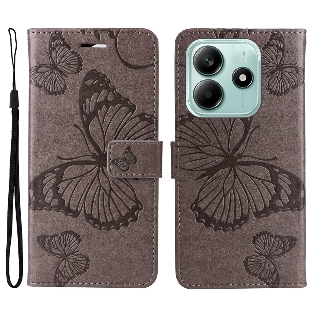 Big Butterfly knížkové pouzdro na Xiaomi Redmi Note 14 5G - šedé