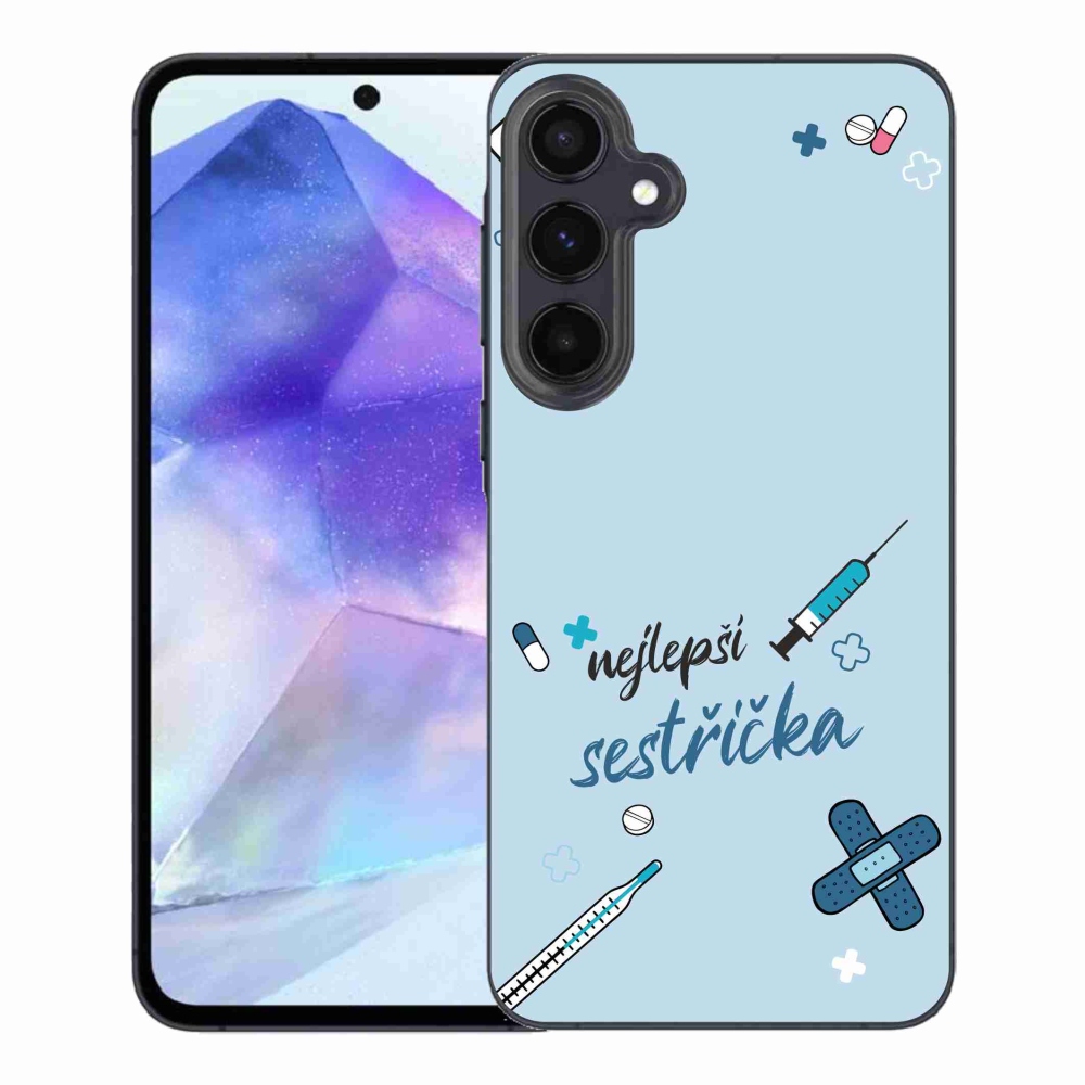 Gelový kryt mmCase na Samsung Galaxy A55 5G - nejlepší sestřička modré pozadí