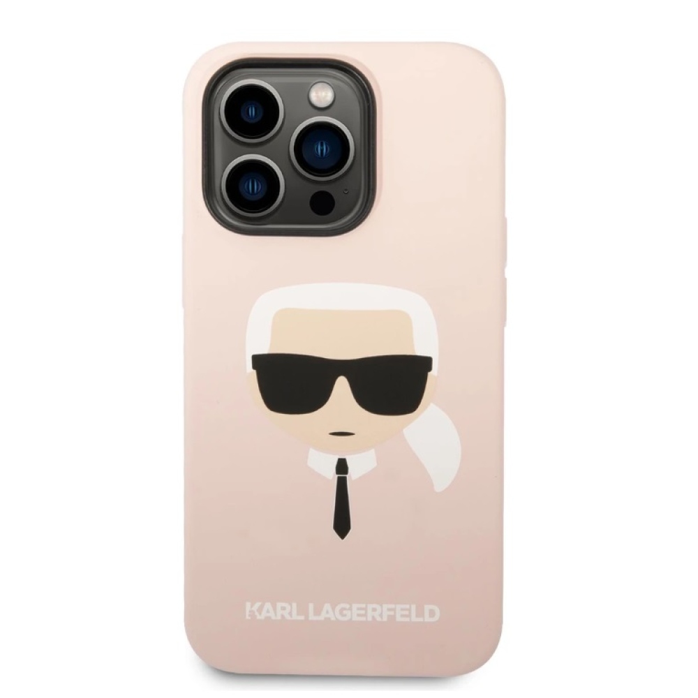 Karl Lagerfeld MagSafe kryt Liquid Silicone Karl Head iPhone 14 Pro růžový