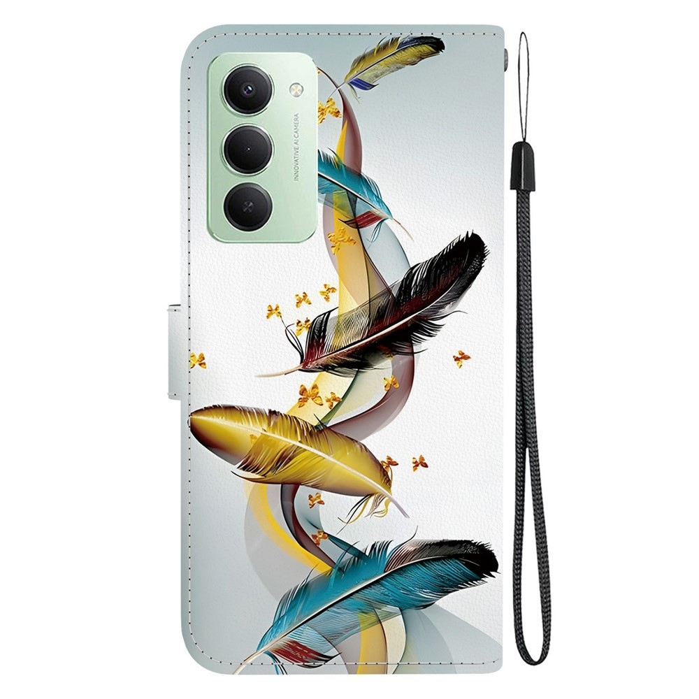Versatile knížkové pouzdro na Xiaomi Redmi 15 4G (171mm) - zlatá a modrá pírka