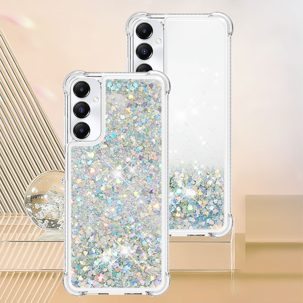 Glitter gelový přesýpací obal na Samsung Galaxy A05s - stříbrný/srdíčka