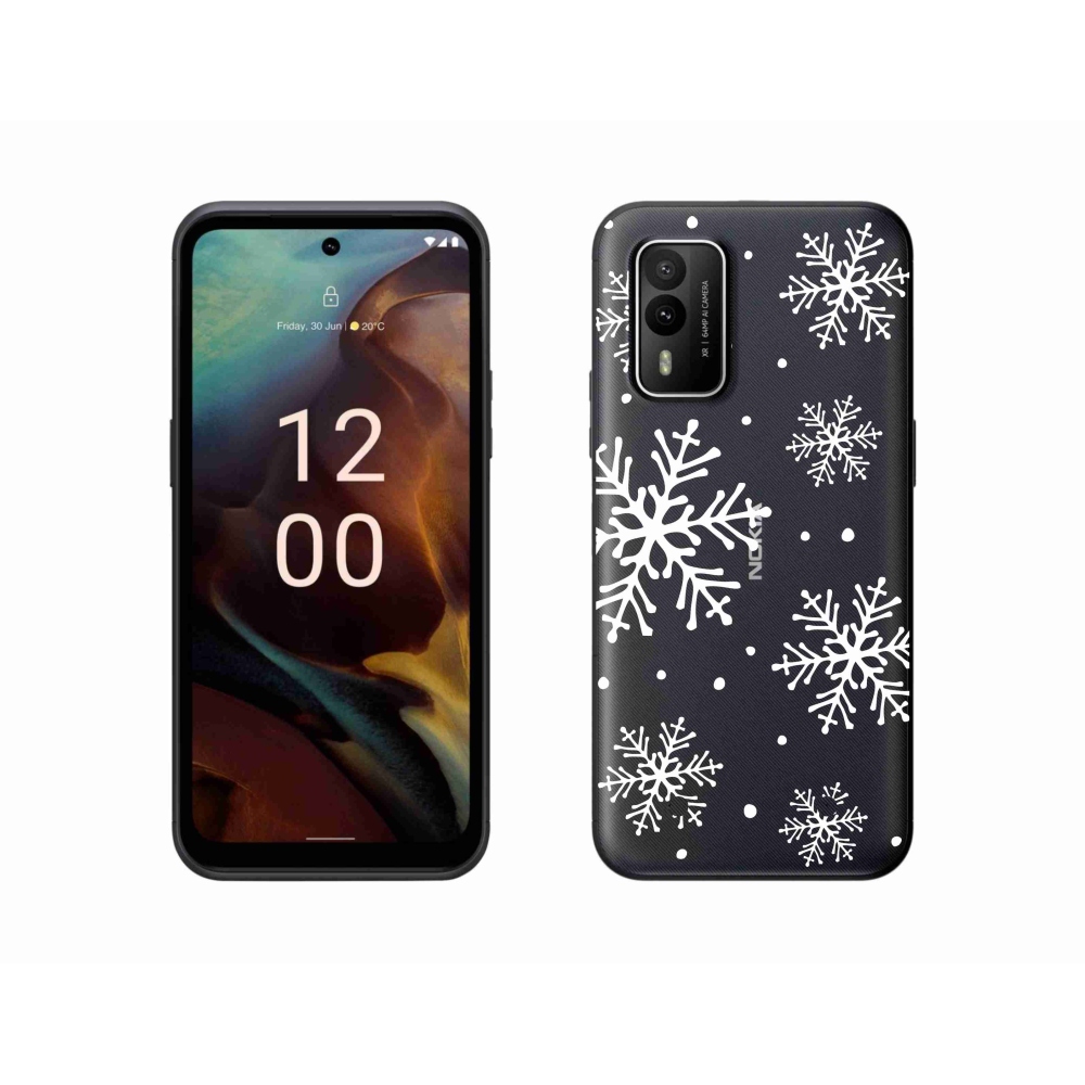 Gelový kryt mmCase na Nokia XR21 - bílé vločky na průhledném pozadí