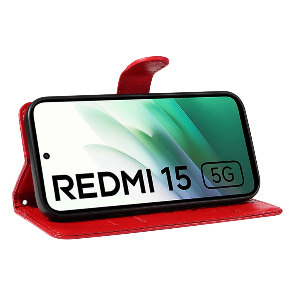 Flowery knížkové pouzdro na Xiaomi Redmi 15 4G (171mm) - červené