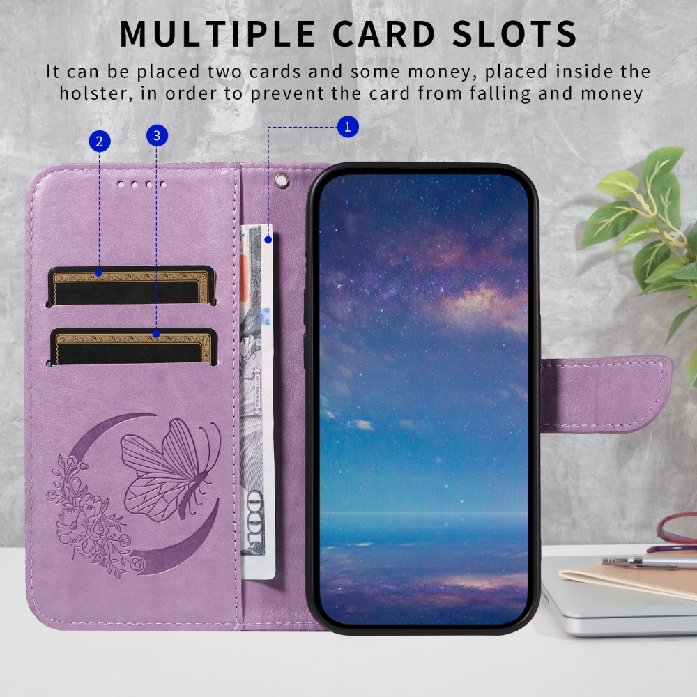 Floral Butterfly knížkové pouzdro na iPhone 17 - světlefialové