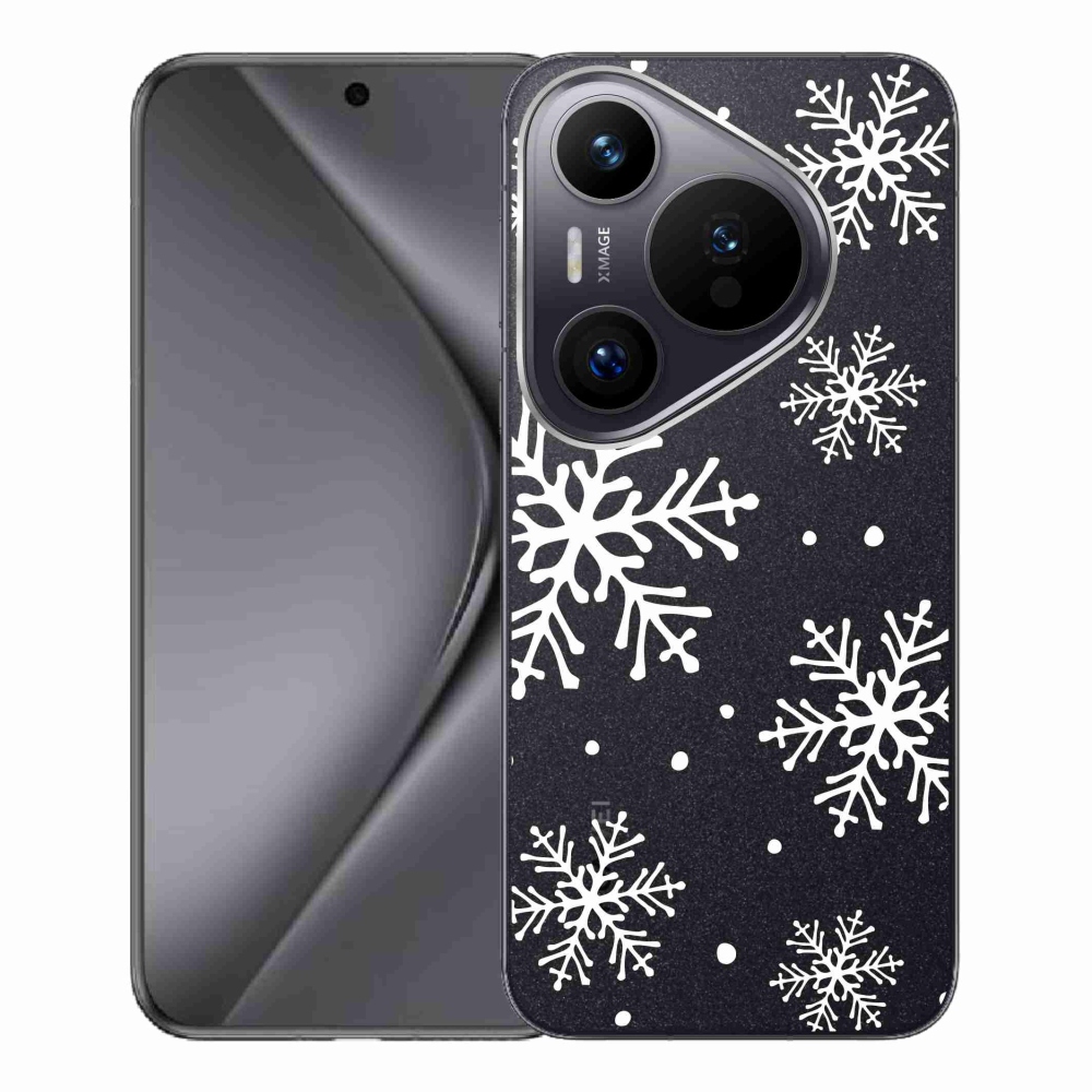 Gelový kryt mmCase na Huawei Pura 70 Pro - bílé vločky na průhledném pozadí