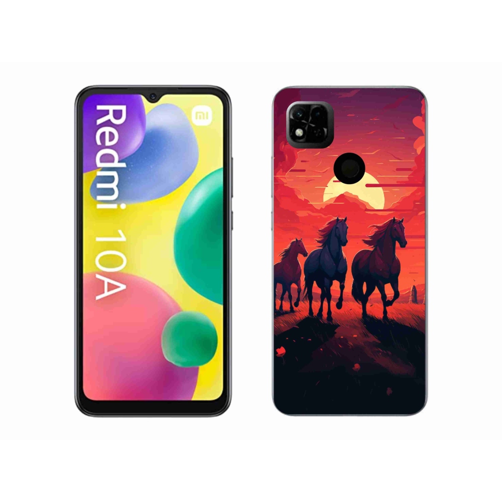 Gelový kryt mmCase na Xiaomi Redmi 10A - koně a západ slunce