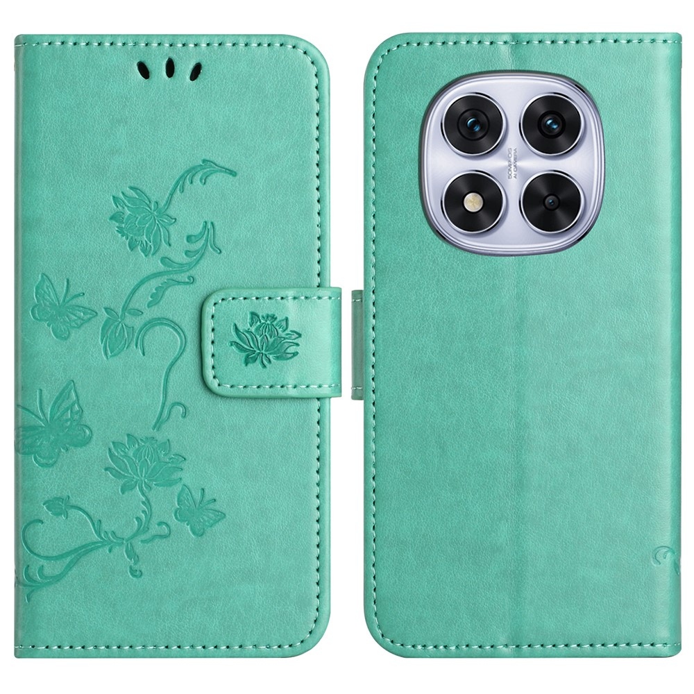 Flower knížkové pouzdro na Xiaomi Redmi Note 14 Pro 5G/Poco X7 5G/Note 14 Pro+ 5G - modrozelené