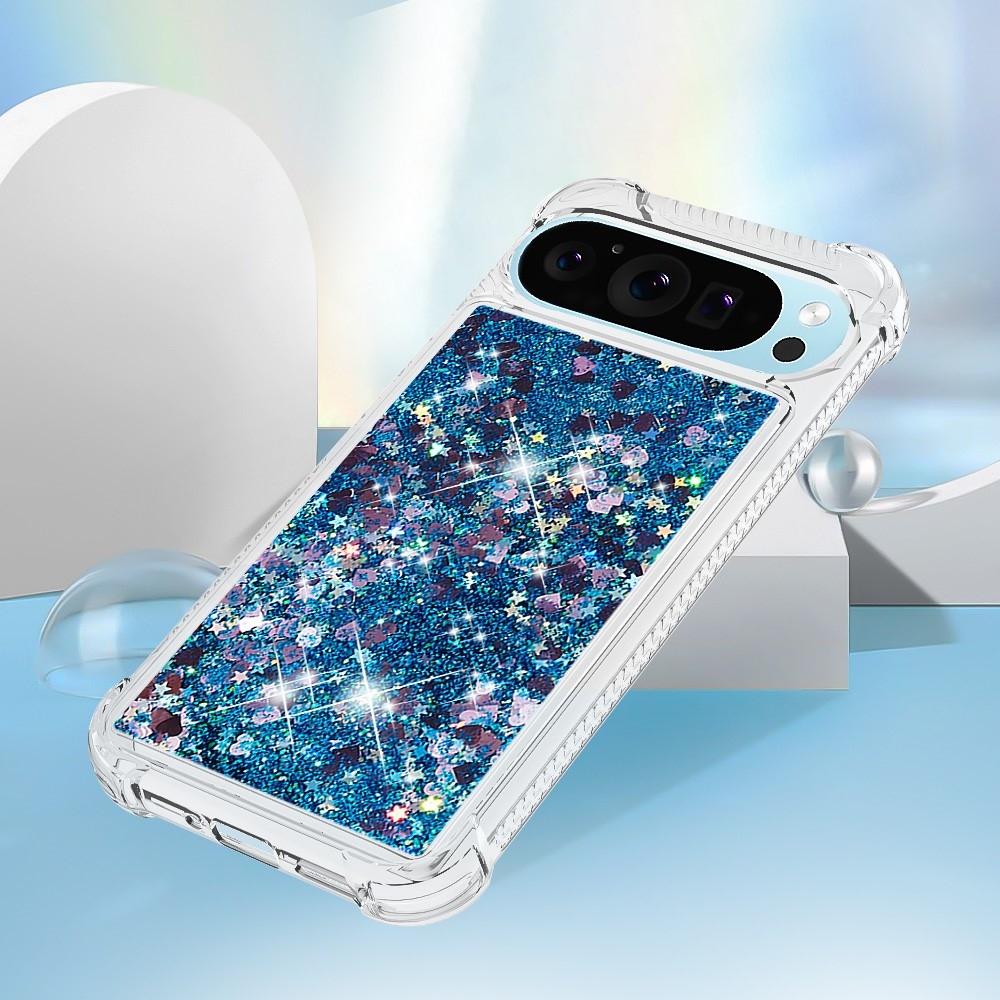 Glitter přesýpací gelový obal na Google Pixel 10 Pro/Pixel 10 - modrý/srdíčka