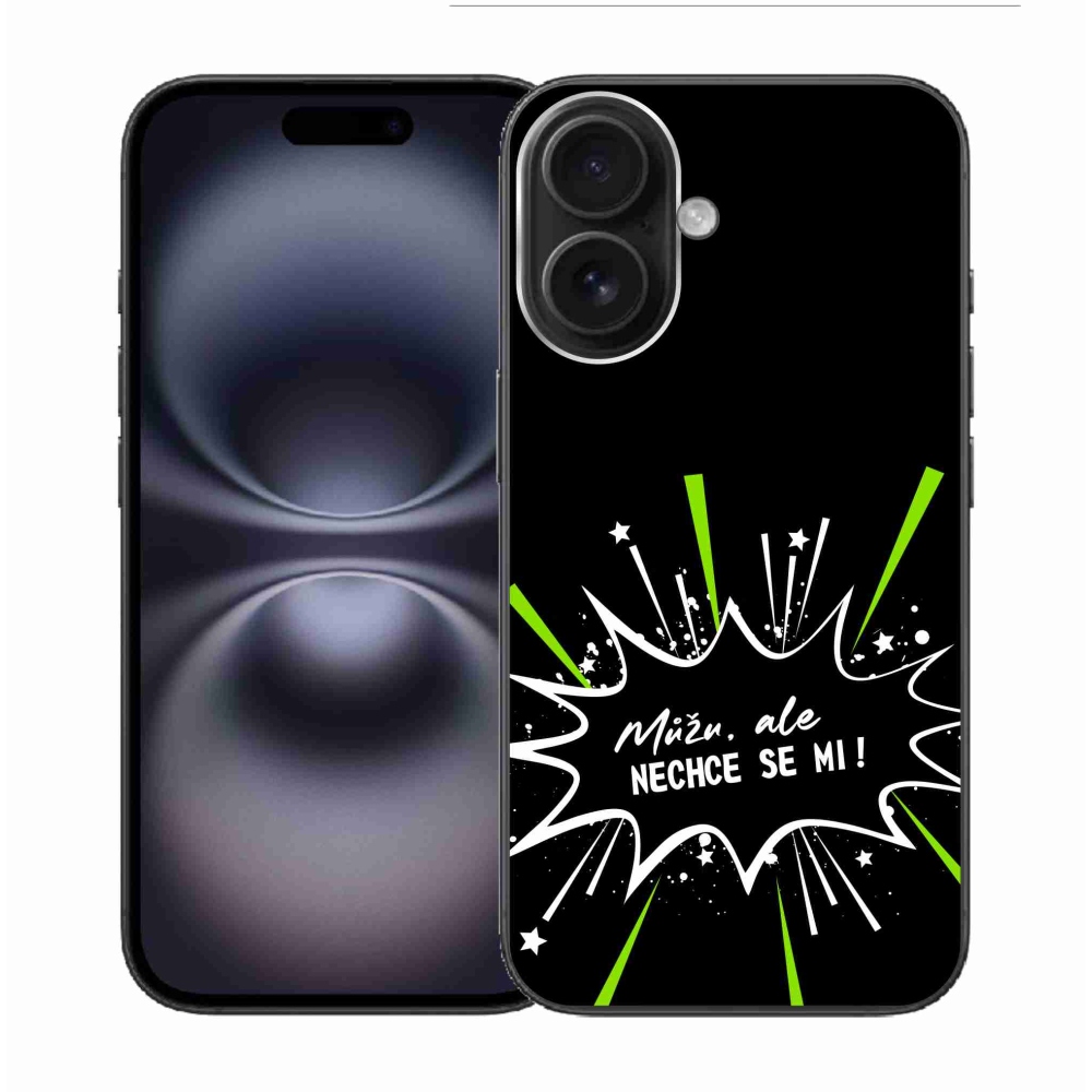 Gelový kryt mmCase na iPhone 16 - vtipný text 11 černé pozadí