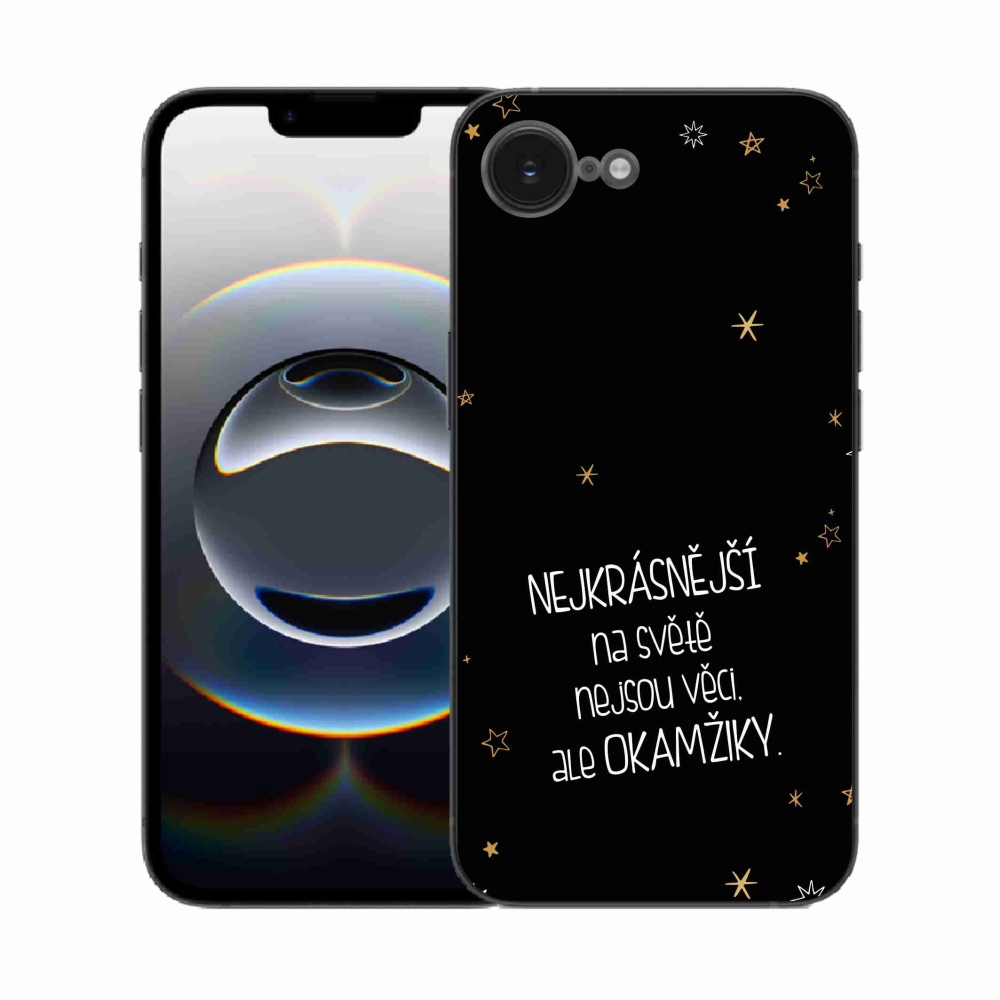Gelový kryt mmCase na iPhone 16e - citát 4 černé pozadí