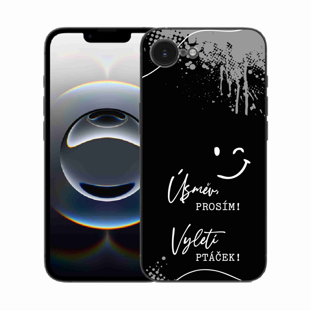 Gelový kryt mmCase na iPhone 16e - vtipný text 4 černé pozadí