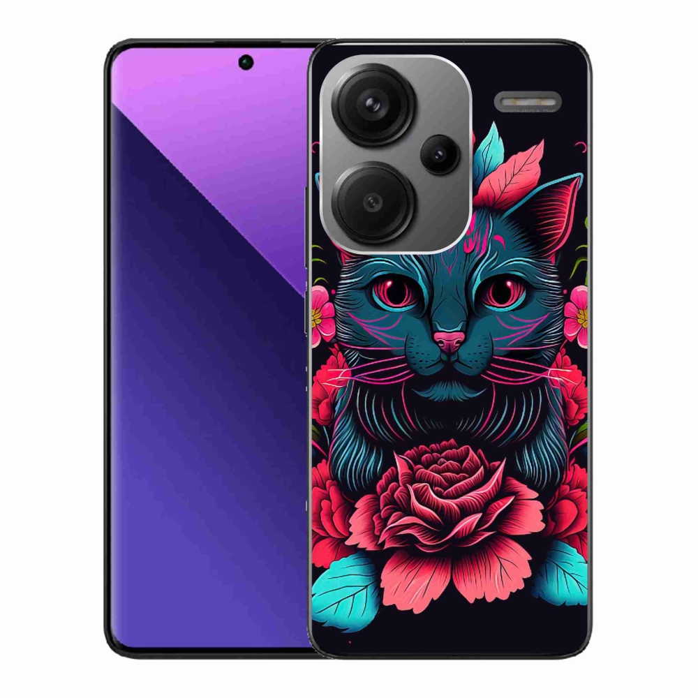 Gelový kryt mmCase na Xiaomi Redmi Note 13 Pro+ 5G - květiny a kočka