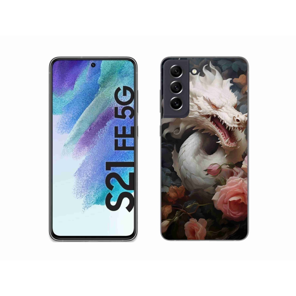 Gelový kryt mmCase na Samsung Galaxy S21 FE 5G - bílý drak