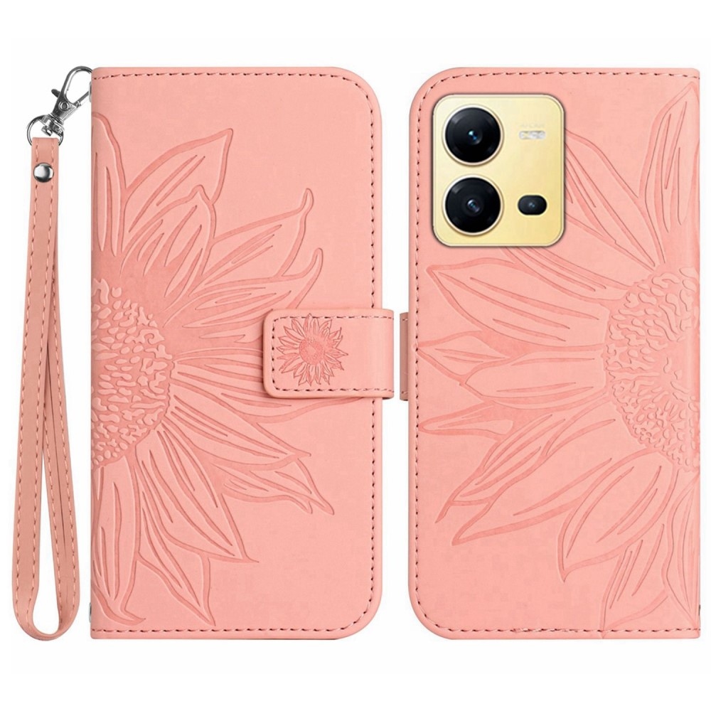 Sunflower knížkové pouzdro na Vivo X80 Lite - růžové