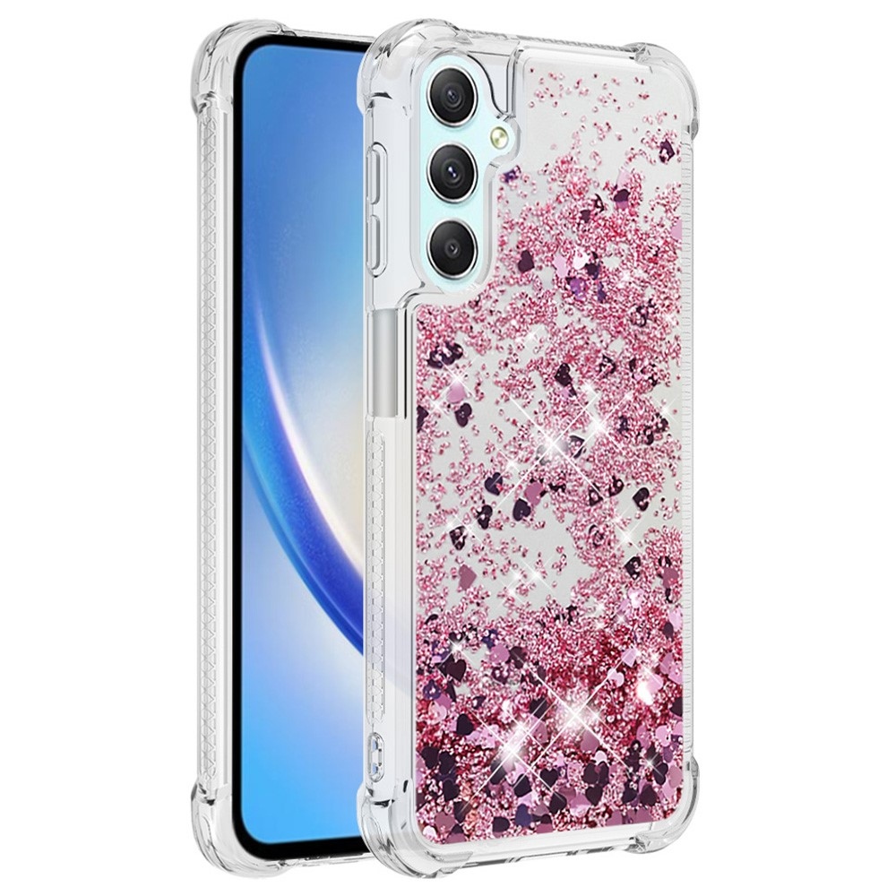 Glitter přesýpací gelový obal na Samsung Galaxy A24 - růžovozlatý/srdíčka	