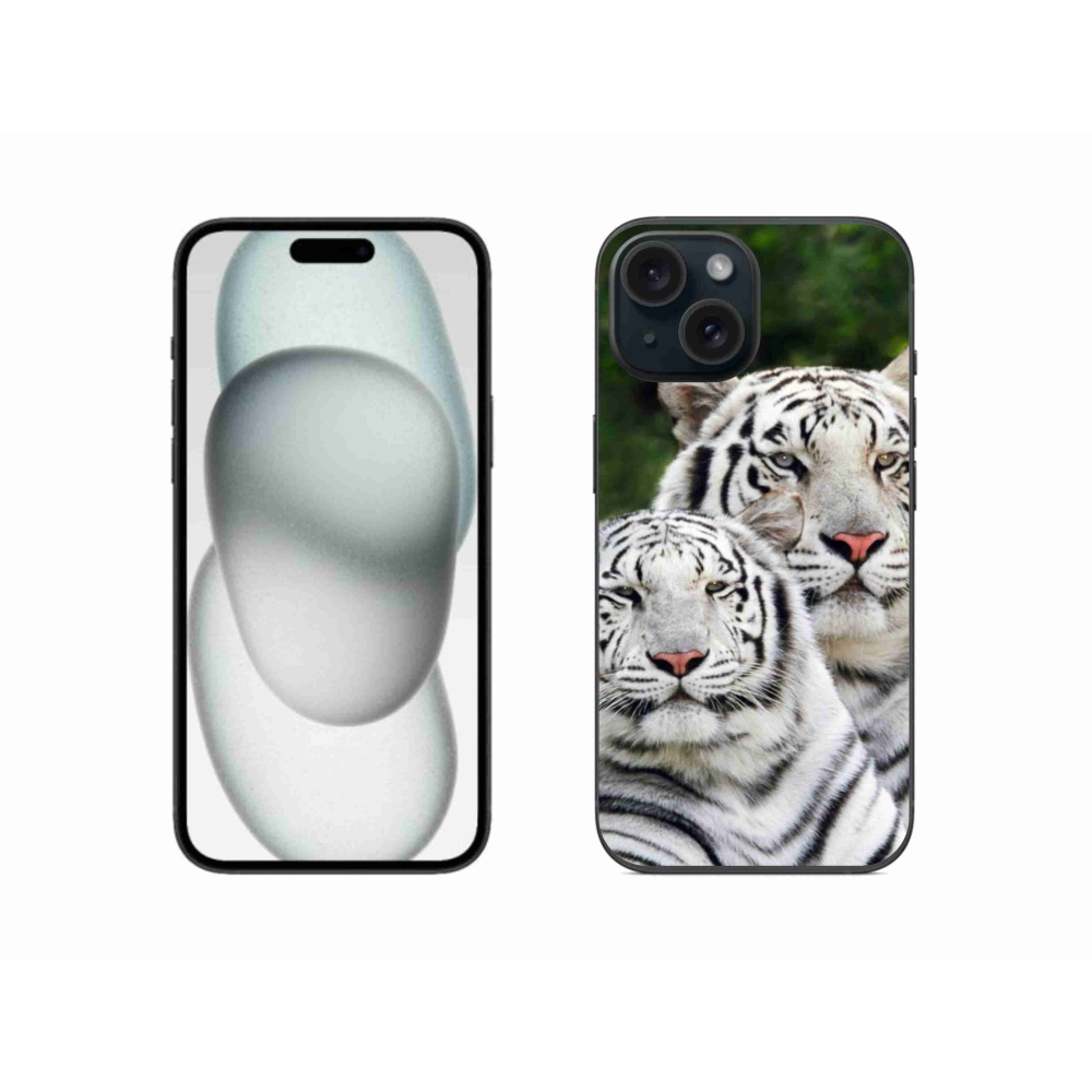 Gelový obal mmCase na iPhone 15 - bílí tygři