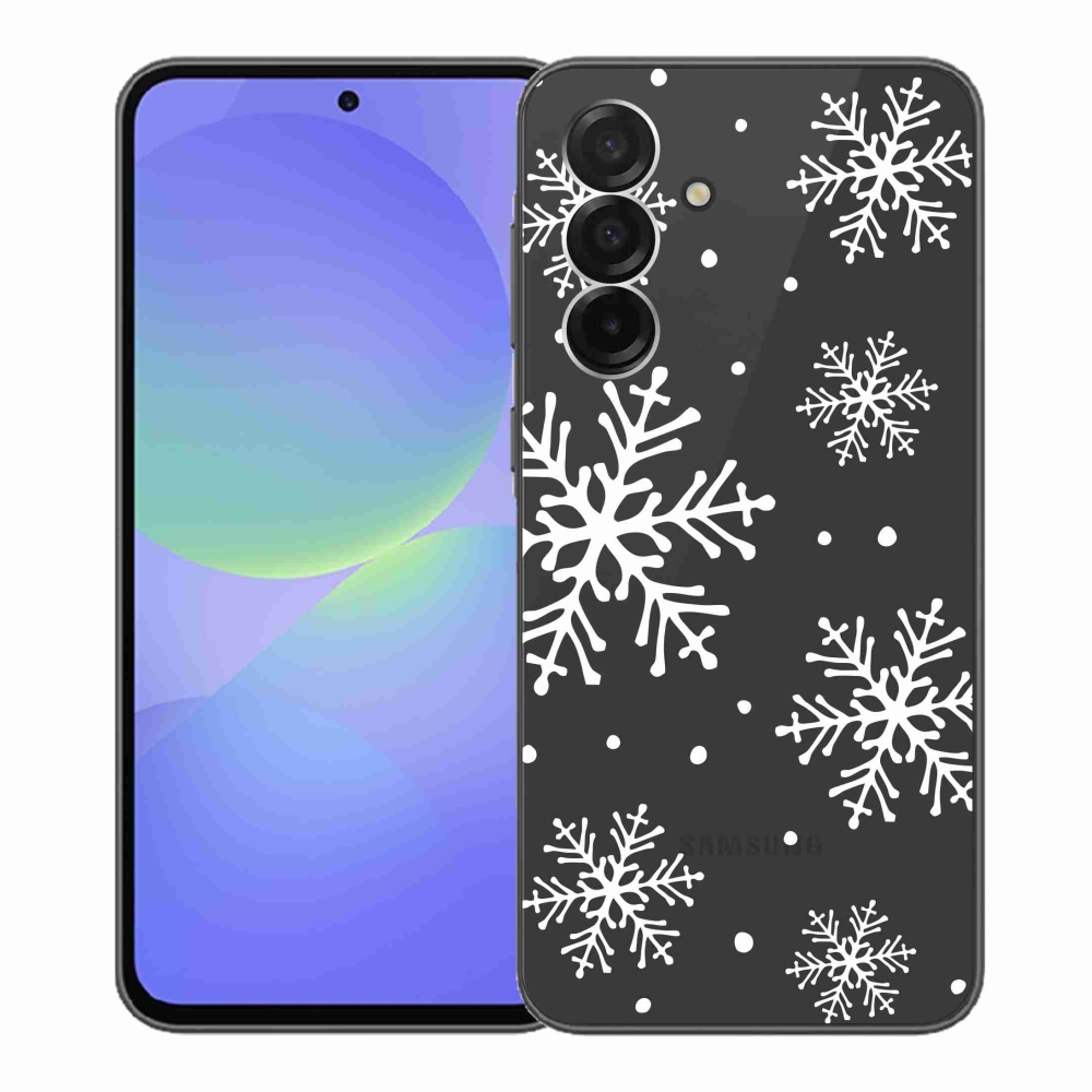 Gelový kryt mmCase na Samsung Galaxy A36 5G - bílé vločky na průhledném pozadí