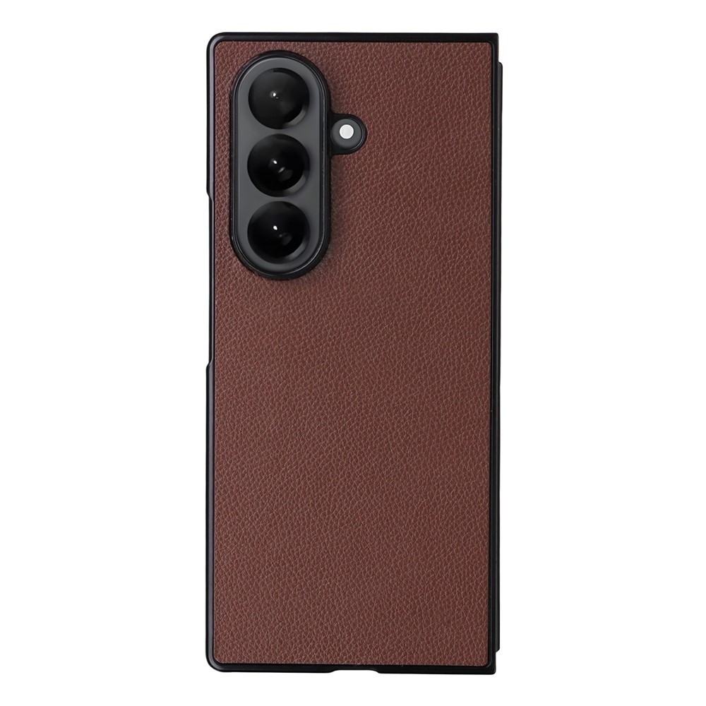 Leather plastový obal potažený umělou kůží na Samsung Galaxy Z Fold7 5G - hnědý