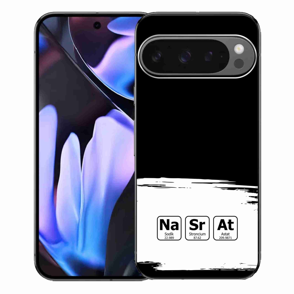 Gelový kryt mmCase na Google Pixel 9 Pro XL - chemické prvky bíločerné pozadí