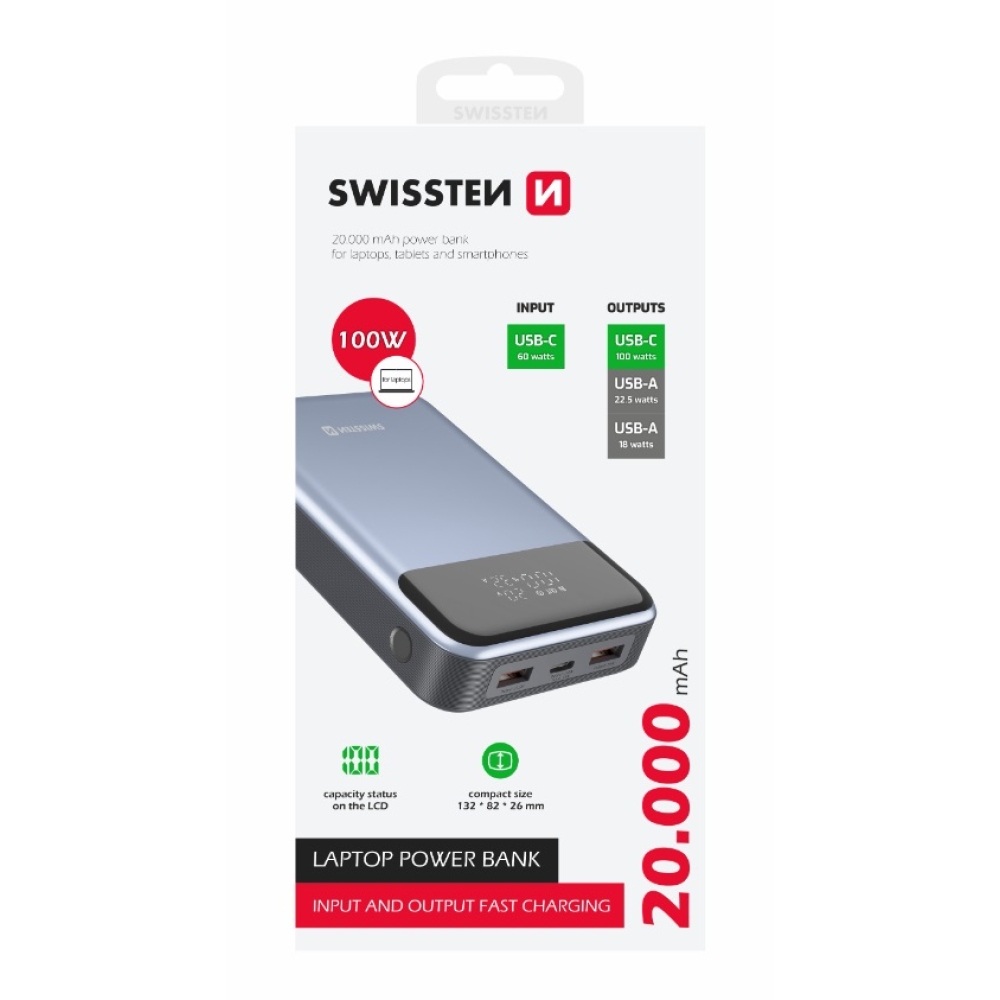 Swissten PowerBank 20000 mAh 100W Power Delivery pro notebooky