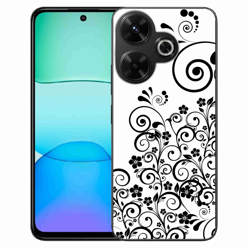 Gelový kryt mmCase na Xiaomi Redmi 13 4G/Poco M6 4G - černobílé květinové vzory