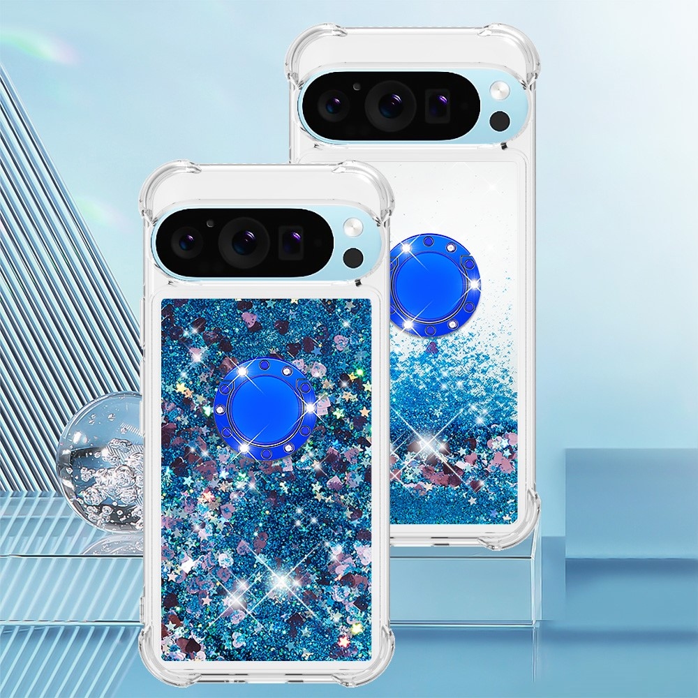 Glitt přesýpací gelový obal s kroužkem na prst na Google Pixel 10 - modrý/srdíčka