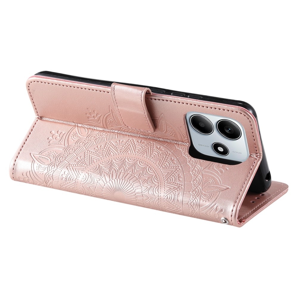 Mandala knížkové pouzdro na Xiaomi Redmi Note 14 - růžovozlaté