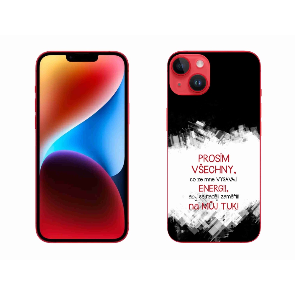 Gelový kryt mmCase na iPhone 14 Plus - vtipný text 1 červený