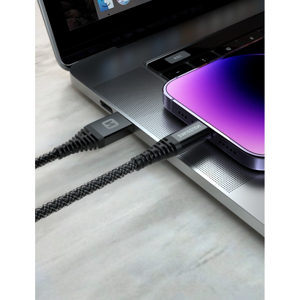 Swissten datový kabel Kevlar USB-C/Lightning 1,5m - antracitový