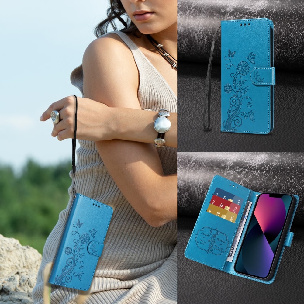 Flowery knížkové pouzdro na Realme 14 5G - modré