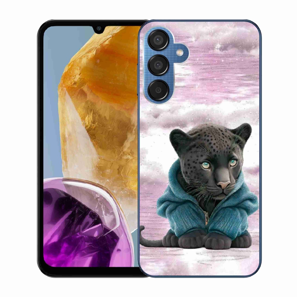 Gelový kryt mmCase na Samsung Galaxy M15 5G - černý panter ve svetru