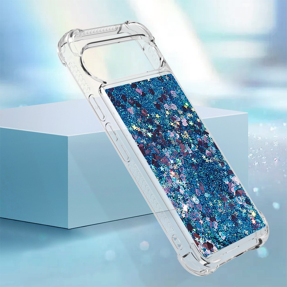 Glitter přesýpací gelový obal na Google Pixel 10 Pro/Pixel 10 - modrý/srdíčka