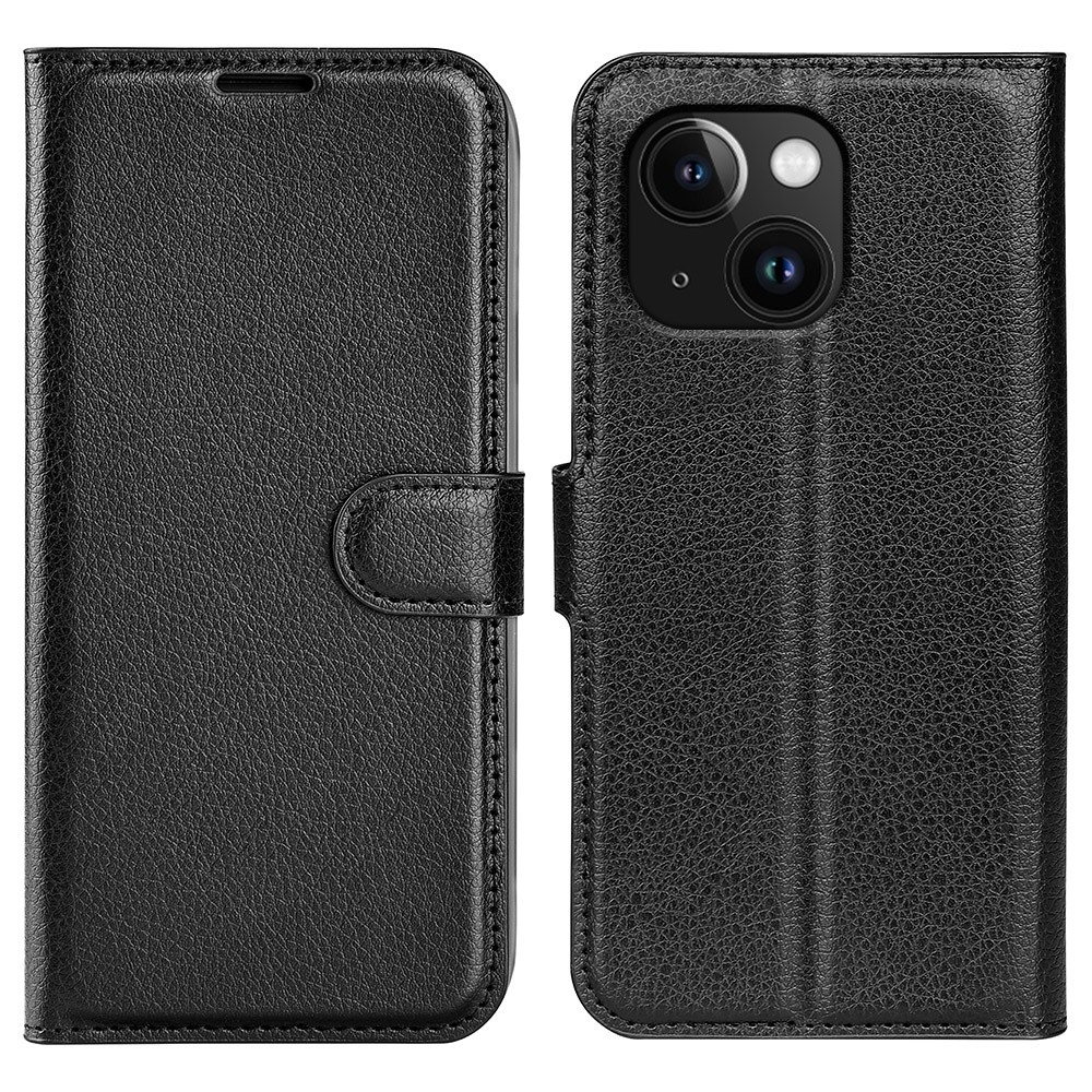 Litchi knížkové pouzdro na iPhone 15 Plus - černé