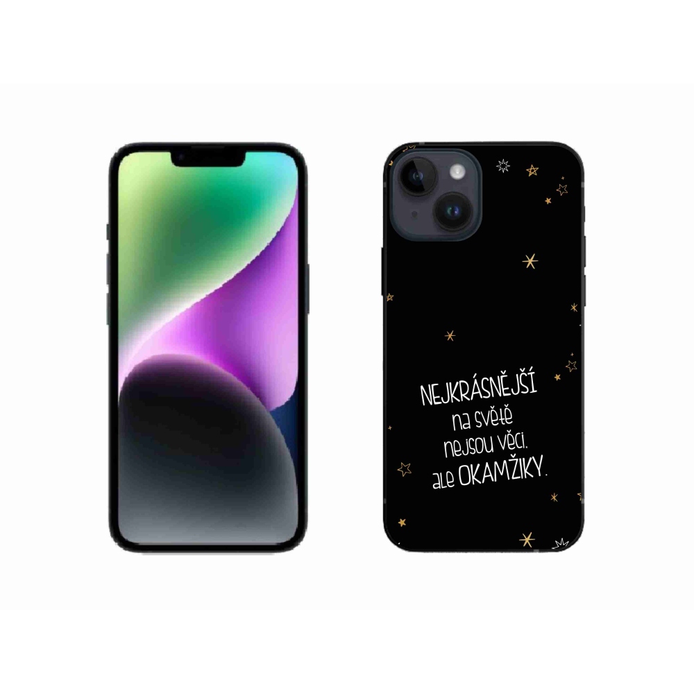 Gelový kryt mmCase na iPhone 14 - citát 4 černé pozadí