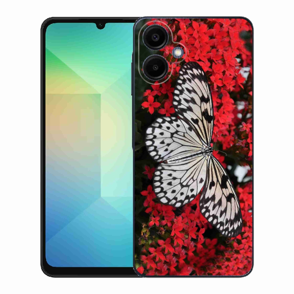 Gelový kryt mmCase na Samsung Galaxy A06 4G - černobílý motýl 1