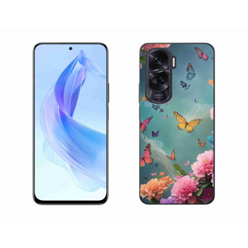 Gelový kryt mmCase na Honor 90 Lite - barevné květy a motýli