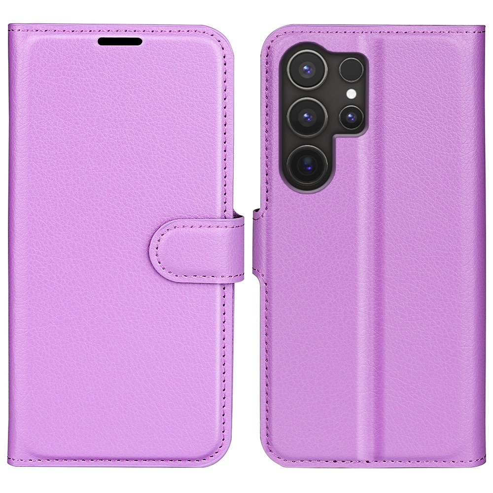 Litchi knížkové pouzdro na Samsung Galaxy S25 Ultra - fialové