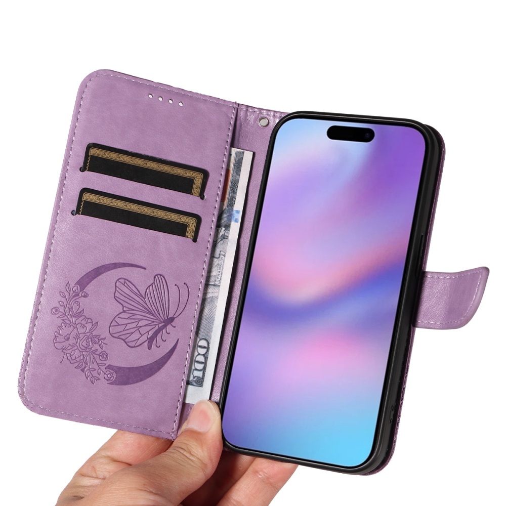 Floral Butterfly knížkové pouzdro na iPhone 17 - světlefialové