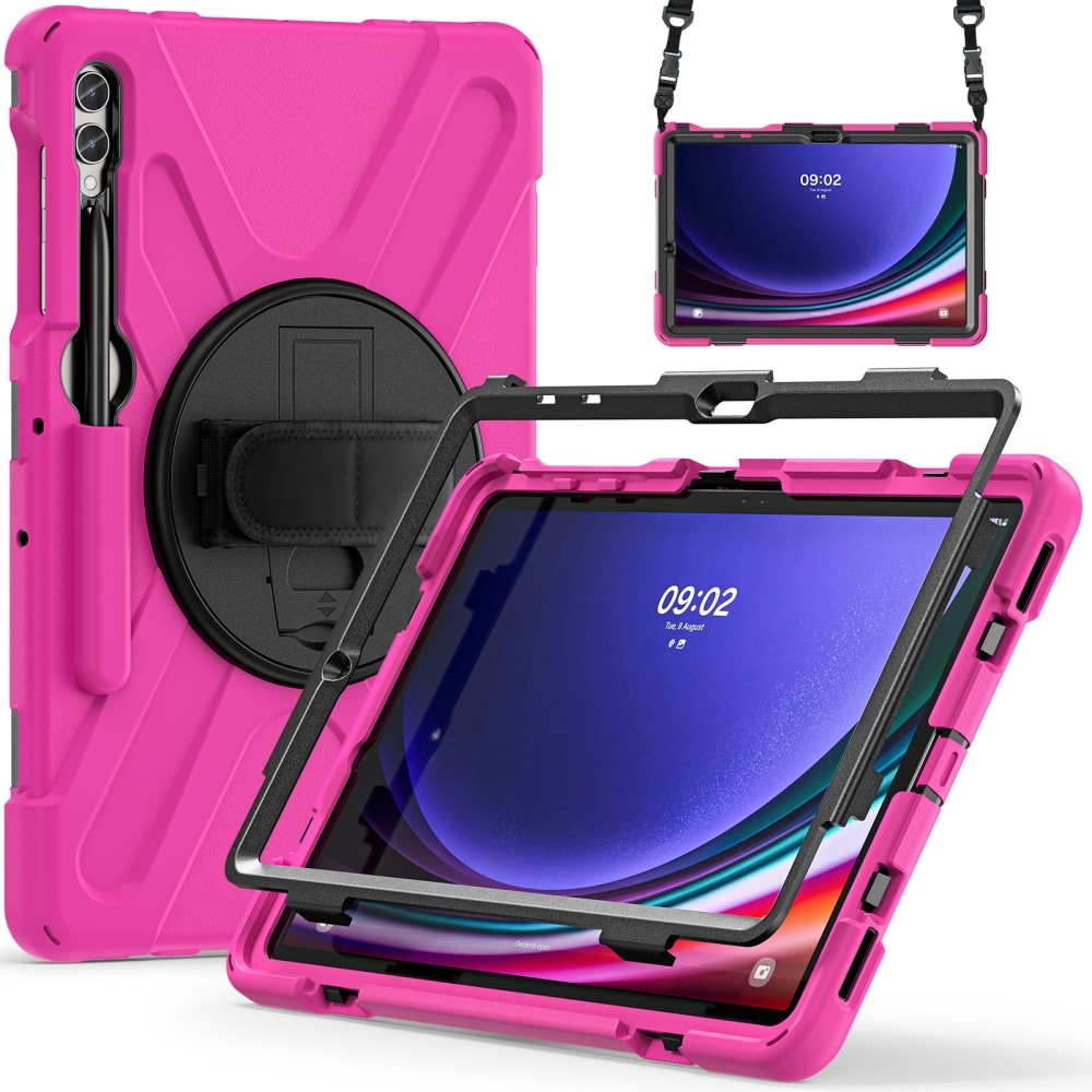 Strap odolný kryt s úchopem na ruku a popruhem na Samsung Galaxy Tab S10+/S9+/S9 FE+/S8+/S7+ - růžový