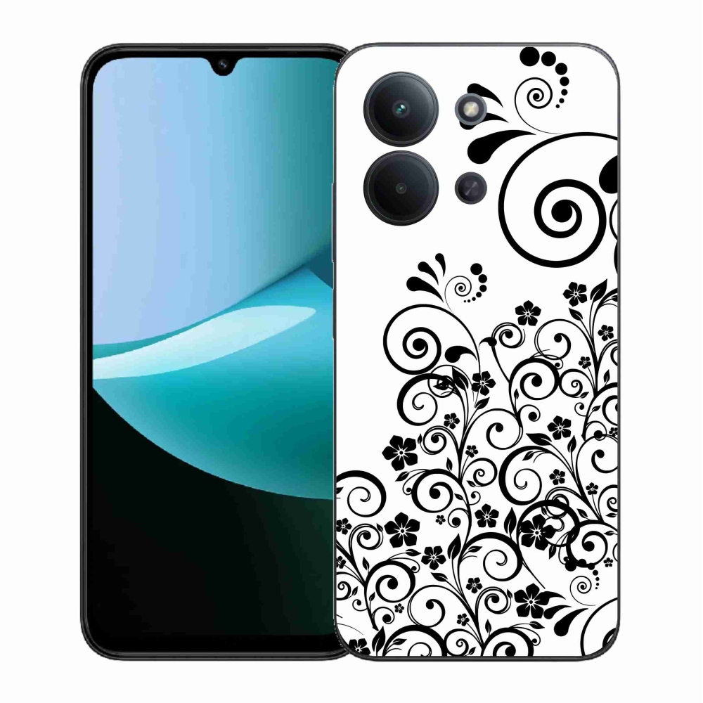 Gelový kryt mmCase na Xiaomi Redmi 15C 4G (171mm)/Poco C85 4G (171mm) - černobílé květinové vzory
