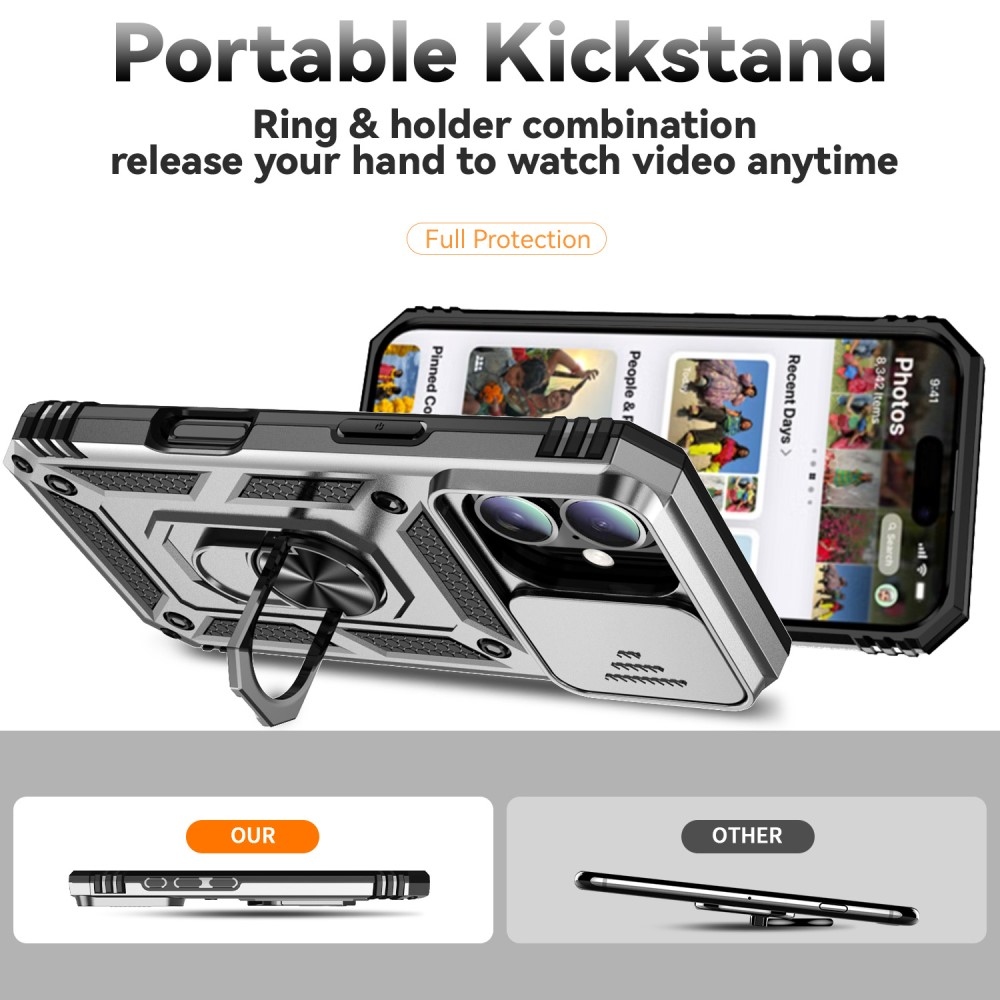 Slide odolný kryt na iPhone 16 - stříbrný
