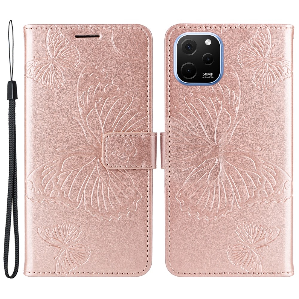 Big Butterfly knížkové pouzdro na Huawei Nova Y61 - růžovozlaté