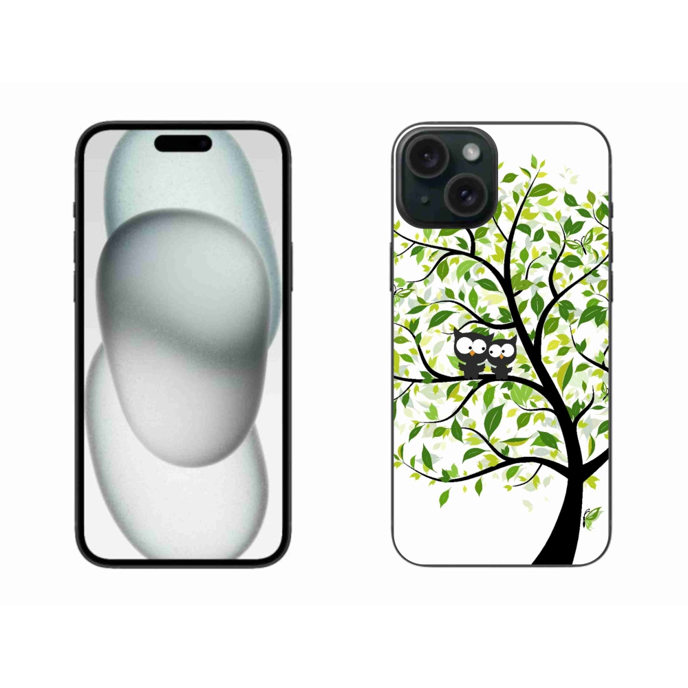 Gelový kryt mmCase na iPhone 15 Plus - sovičky na stromě