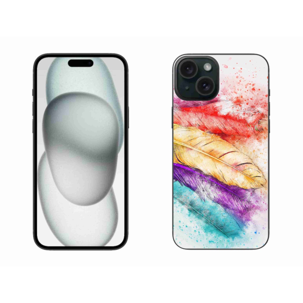 Gelový kryt mmCase na iPhone 15 Plus - barevné peří