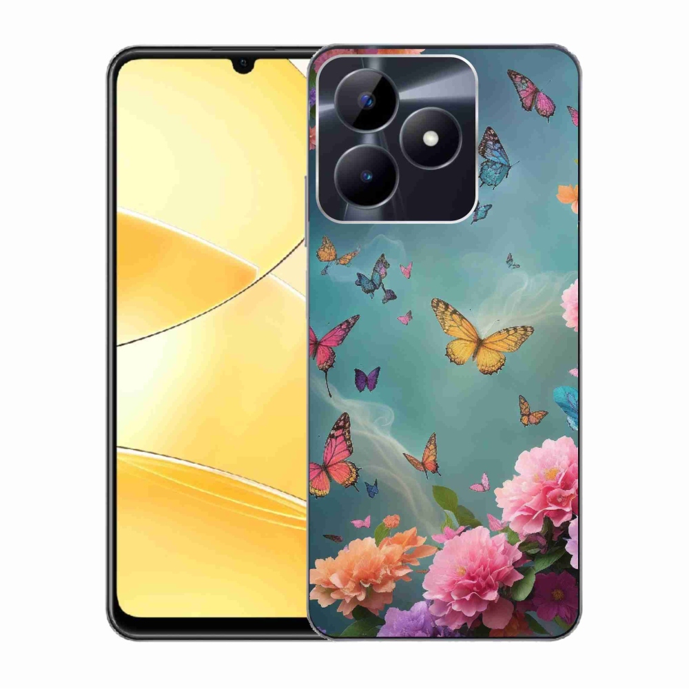 Gelový kryt mmCase na Realme C51/C53 - barevné květy a motýli