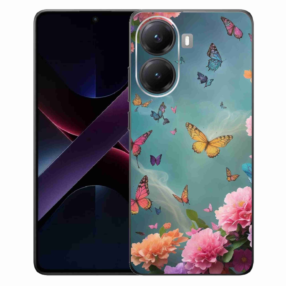 Gelový kryt mmCase na Xiaomi Poco X7 Pro 5G - barevné květy a motýli