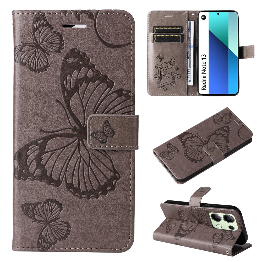 Big Butterfly knížkové pouzdro na Xiaomi Redmi Note 13 - šedé
