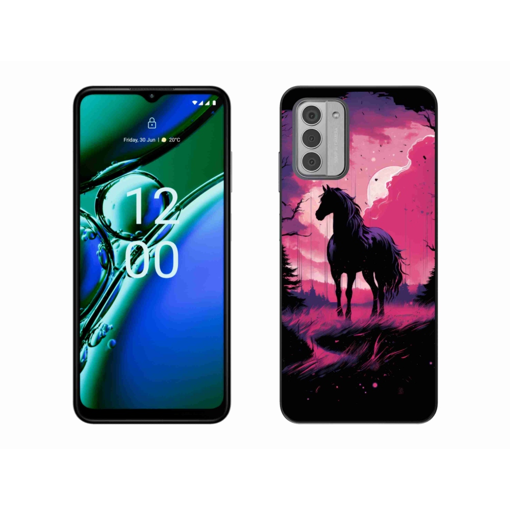 Gelový kryt mmCase na Nokia G42 - černý kreslený kůň 1