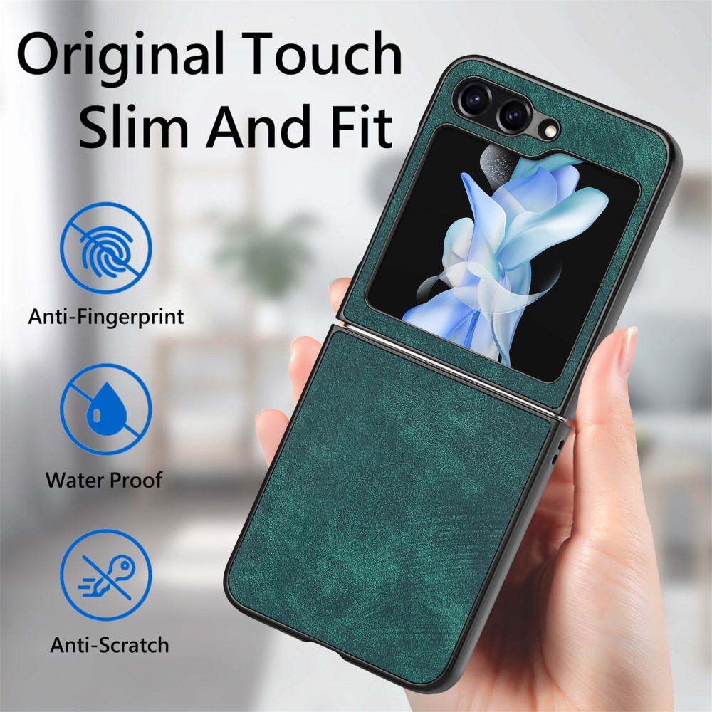 Vintage plastový kryt s umělou kůží na Samsung Galaxy Z Flip6 5G - zelený