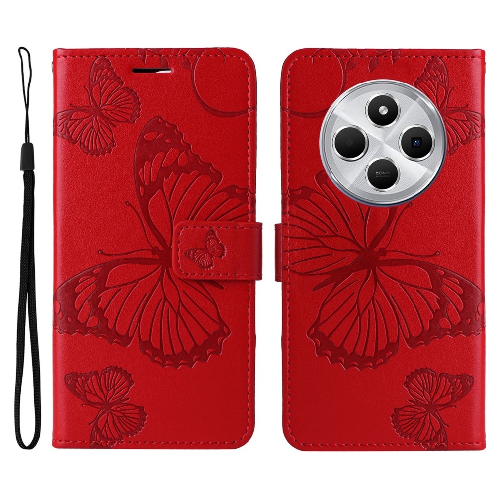 Big Butterfly knížkové pouzdro na Xiaomi Redmi 14C/Poco C75 - červené